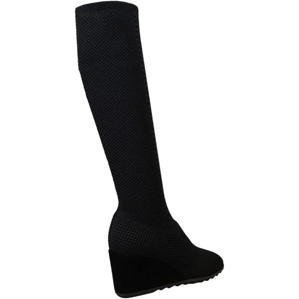 Eileen Fisher Kasana Tall Wedge Knit Boots Black Size 8 New - Picture 9 of 11